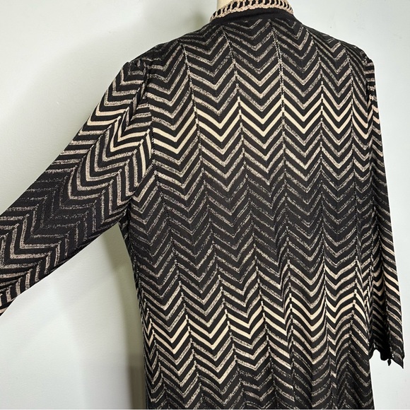 Misook Black Braided Trim Chevron Zig Zag Knit Long Cardigan Sweater Size L - Picture 8 of 12